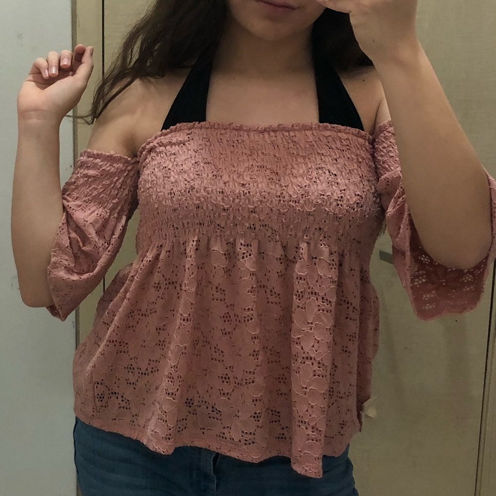 AMBIANCE OFF THE SHOULDER PINK LACE TOP